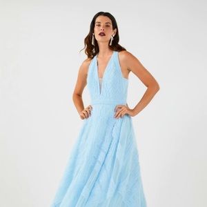 BCBG Rosalie Ruffle Evening Gown - Pale Blue 0